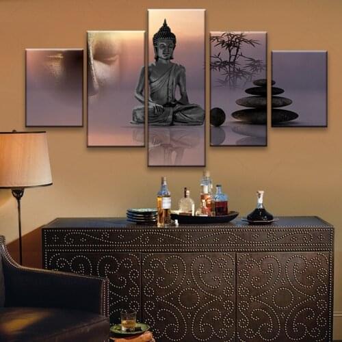 Golden Abstract Buddha Painting HD Print 5 Piece Canvas Art Wall Pictures For Room Posters Home Decoration canvas painting