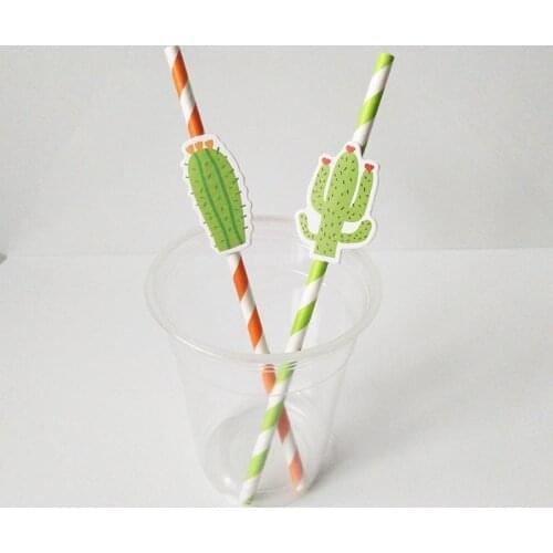 10pcs/lot Cactus Drinking Paper Straws Hawaiian Birthday Party Decor Summer Tropical Drink Supplies Cocktail Paper Straws