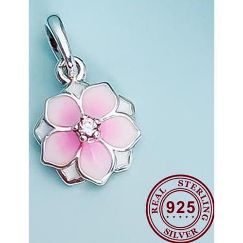 100% 925 Sterling Silver Charm Ten Mile Peach Blossom Pendant Fit Pandora Women Bracelet & Necklace Diy Jewelry