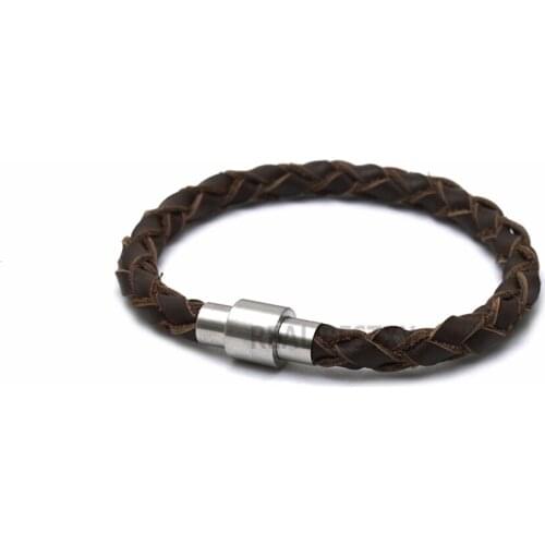 5pcs/lot New Design Multi-layers Handmade Braided Genuine Leather Bracelet & Bangle For Men Stainless Steel Fashion Bangles