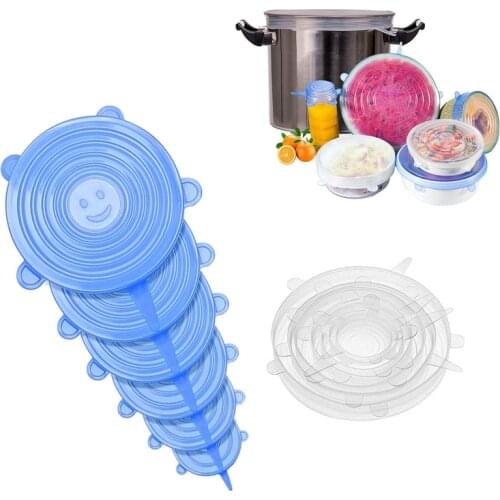6Pcs/Set Eco Silicone Lids Kitchen Universal Elastic Food Lid Reusable Covers Food Fresh Wrap Stretch Cap