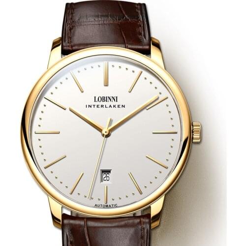 Men luxury watch,mens automatic watches LOBINNI dress self wind mechanical wristwatch ultrathin waterproof clock sapphire montre