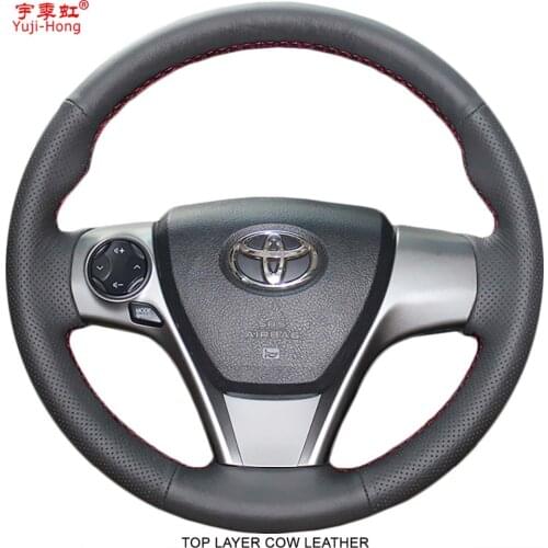 Yuji-Hong Genuine Leather Car Steering Wheel Covers Case for Toyota Camry 2012 Venza 2013 Camry Sports Top Layer Cow Leather