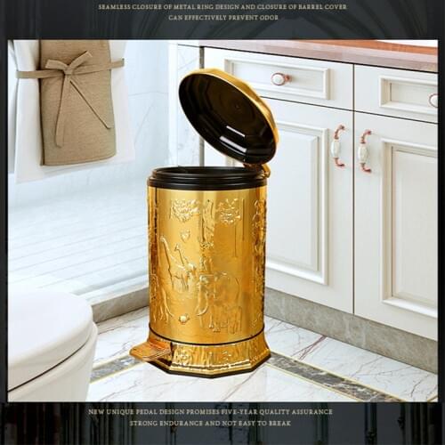 European luxury gold plated foot pedal metal trash bin trash bags garbage bags waste can garbage bin for home Hotel Supplies