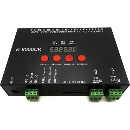 K-8000CK (T-8000'upgraded version) LED pixel SD card controller;off-line;8192 pixels controlled;5~24V;8ports SPI signal output