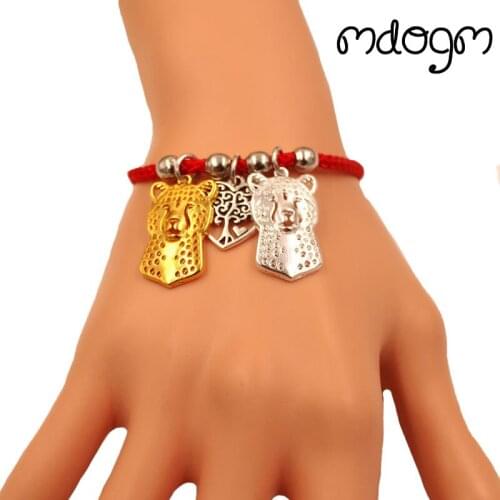 Cheetah Animal Charm Bracelet For Women Men Couple Love Rope Male Female Pearl Red Heart Black Girls jewelry