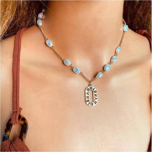 HaHaGirl Vintage Metal Pendant Pearl Necklace For Women Fashion Gold Color Chain Necklaces Party Jewelry Bride Gifts