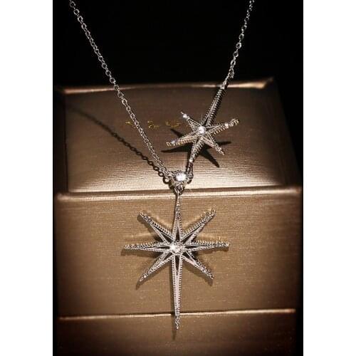 Exquisite Ladies Summer Jewelry Ladies Six-pointed Star Pendant Necklace 925 Silver Geometric Zircon Charm Necklace Gift