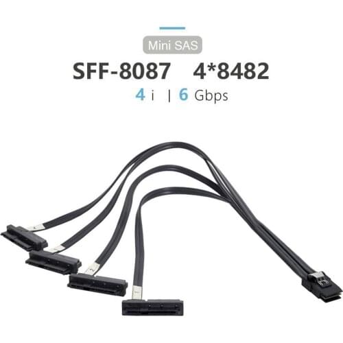 Jimier Internal 36 Pin Mini SAS SFF-8087 Host to 4 SFF-8482 Target SAS Hard Disk and SATA Power Cable 50cm