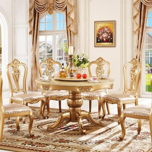 Baijia Huiou solid wood chair combination oak round marble small family dining table M01