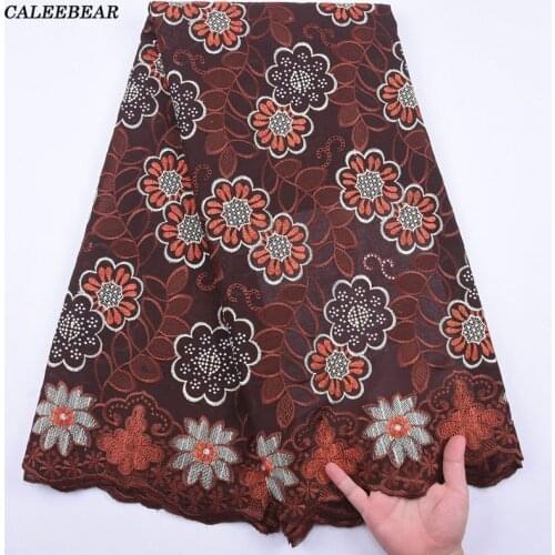 Brown Cotton Swiss Voile Lace Fabric High Quality African Lace Fabric Bright Diamond Nigerian Emboridered Fabric For Dress S2085