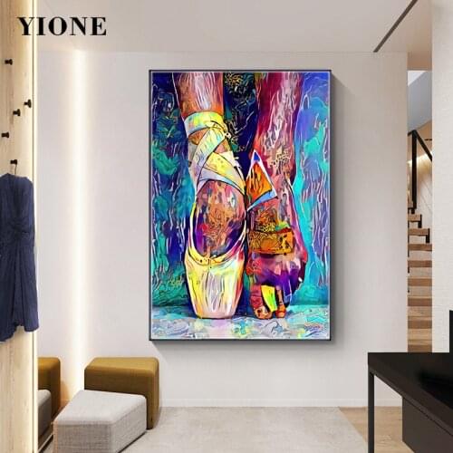 Colorful Ballet Shoes Graffiti Art Oil Painting Abstract Portrait Ballerina Feet Canvas Print Poster Wall Picture for Dance Room