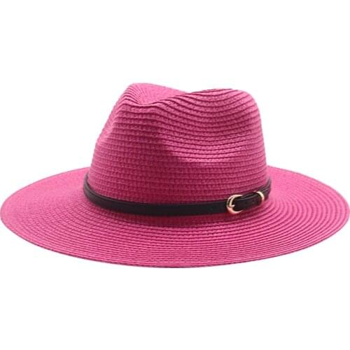 Summer straw hats panama solid yellow red grey band classic simple women hats men jazz caps outdoor dress church formal sun hats