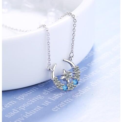 LSC41 Fashion 3 Styles Star Moon Necklace With Blue Zircon Embellished Water-Drop Shaped Jewelry