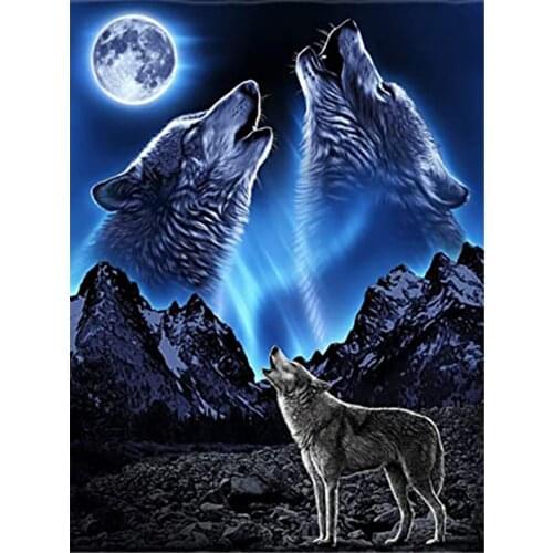 Moon And Wolf Printed Canvas 11CT Cross Stitch Embroidery Kit DMC Threads Hobby Needlework Craft Handmade Needle Home Jewelry
