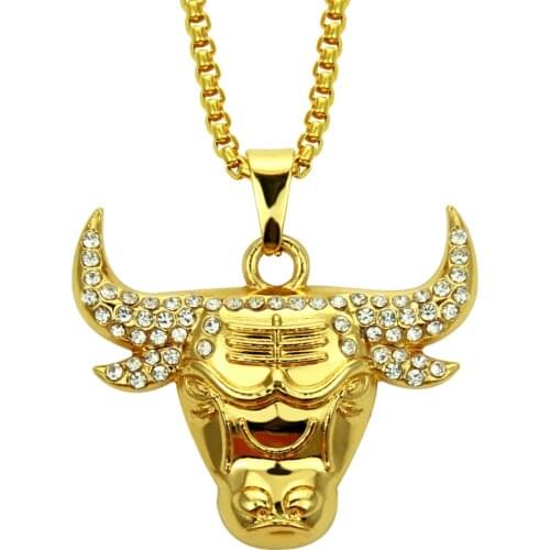 2020 European And American Fashion Studded Bull Head Pendant Mens Hip Hop Necklace Hiphop Cross Border Accessories
