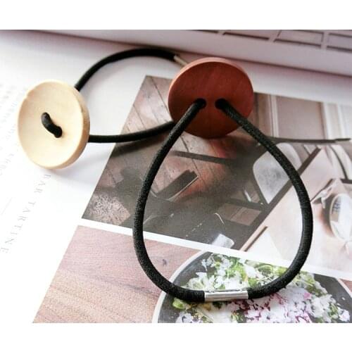 Fashion Rubber Charm Vintage Elastic Wooden Buttons Women Girls Cute Sweet Hair bands Headwear Hair Accessories