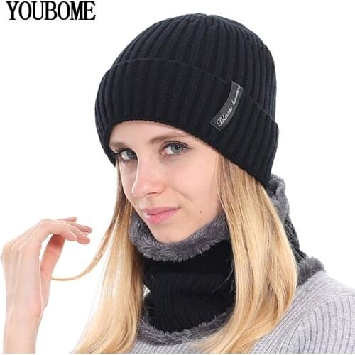 YOUBOME Fashion Winter Skullies Beanies Knitted Hat Scarf Female Winter Hats For Women Men Baggy Girls Warm Thicken Caps Hats