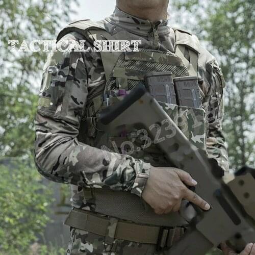 Mens Camouflage Long Sleeve Tactical Shirt CS Field Army Combat Training Uniform Military Clothes Outdoor Hunting Hiking Shirts