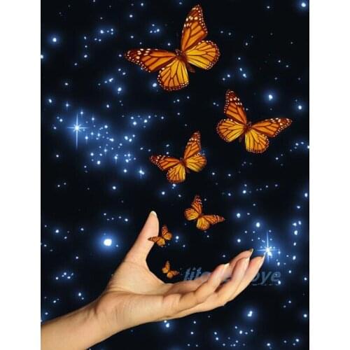 Butterfly with hand DIY Crystal full drill square 5D diamond painting cross stitch mosaic round rhinestones display gift FG1938