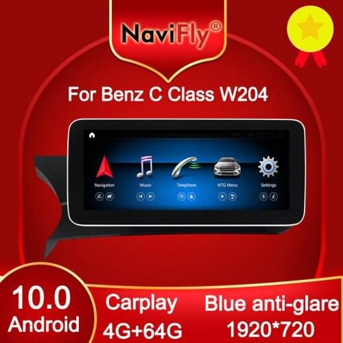NaviFly Android 10 Car DVD GPS for Mercedes benz C Class W204 C200 C260 C300 2011-2013 10.25" 1920*720 Blue Anti-Glar Carplay