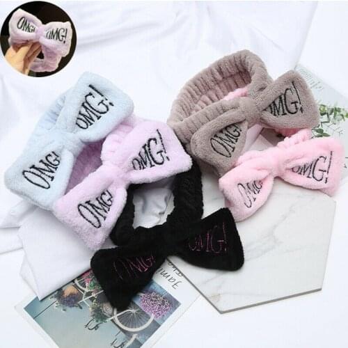 2020 New OMG Letter Coral Fleece Wash Face Bow Hairbands For Women Girls Headbands Headwear Hair Bands Turban Hair Accessories