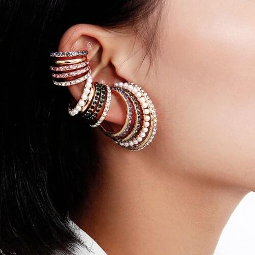 New Trendy Exaggerated Colorful Rhinestone Clip Earrings for Women Temperament Geometric Circle Earrings Fashion Jewelry XR2859