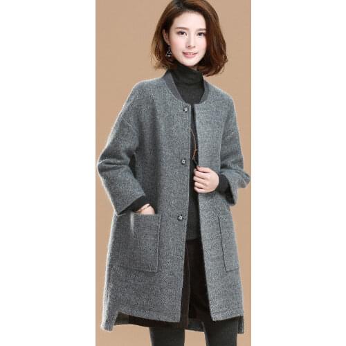 2020 Autumn and Winter New Womens Mid-length Casual Woolen Coat Korean Version Loose Plus Size Blends Jacket Overcoat y225