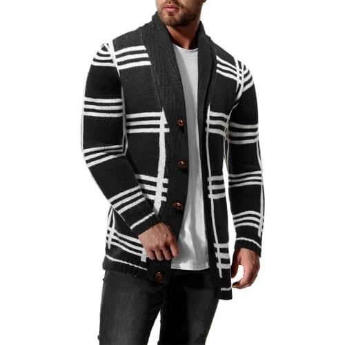 Autumn and Winter Fashion Color Matching Cardigan Sweater Mens Knit Shirt Sweater Winter Jacket Men