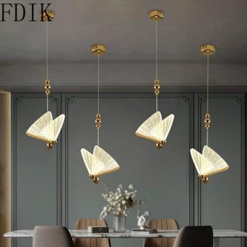 Butterfly Pendant Lights Modern Staircase Chandelier Acrylic Bedroom Bedside Dining Room Home Decor Loft Hanging Indoor Lighting