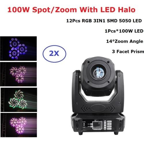 2Pcs/Lot 100W LED Lyre Moving Head Light Beam Spot Zoom Light Party Light Dj Stage Lighting Effect Night Club Disco Decorations