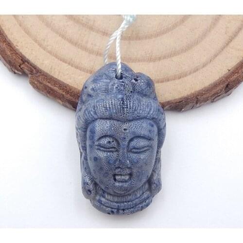 Carved Blue Coral Buddha Head Pendant Bead,31x25x13mm,14.5g