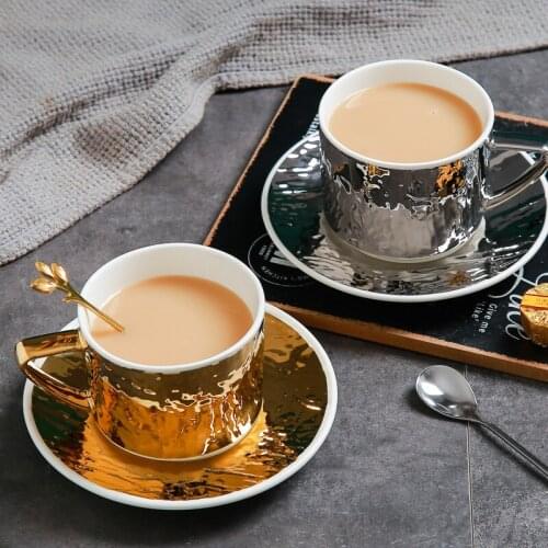 Luxury Porcelain Gold Silver Tea/ Coffee Cups And Saucers Ceramic Latte Mug Teacup Nordic Home Kitchen Office Party Wedding Deco