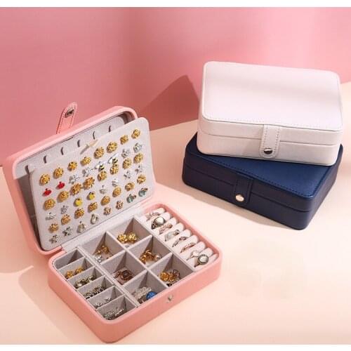 2021 Jewelry Box PU Leather Jewellery Storage Earring Boxes Packaging Storage Display Case Organizer for Home Travel Girl Gift