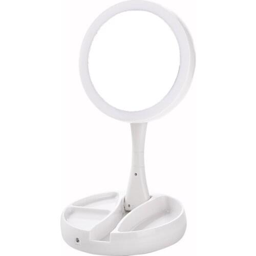 Foldable with LED Light Makeup Mirror Dormitory Desktop Mirror Household USB Plugged Princess Mirror Home Decoration Ornaments