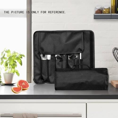Sowoll Chef Knife Bag Carrying Folding Bag Pocket Cool Black Oxford Cloth Kitchen Storage Knife Case for Outdoor Traveling Party