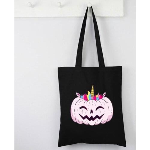 Unicorn Pumpkin Tote Bags Halloween Cartoon Shopping Bags Casual Fashion Large Tote Bag Print Eco Friendly Products Reusable