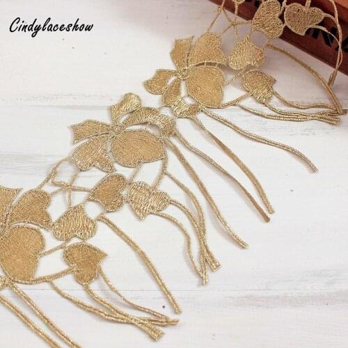 Bridal Water Soluble Gold Lace Trim Ribbon Embroidery Flower Heart DIY Sewing Lace Trimming For Dress Curtain Edge Fringe Fabric
