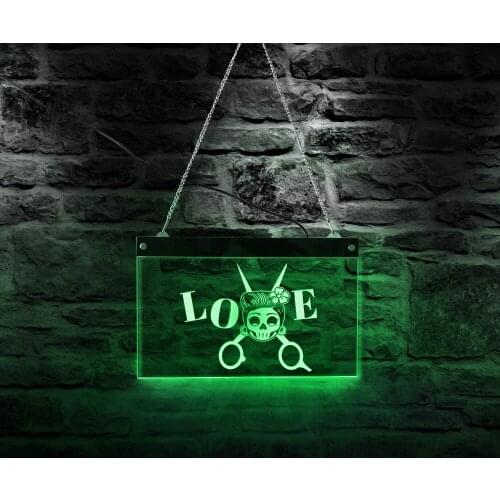 Love Skull Head Led Wall lighting Board Barber Salon Led Neon Sign Remote Control Acrylic Wall Lighting Sign