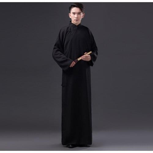 Traditional Chinese clothing red robe costume men cotton and linen gown Chinese College Students costumes cross talk costume