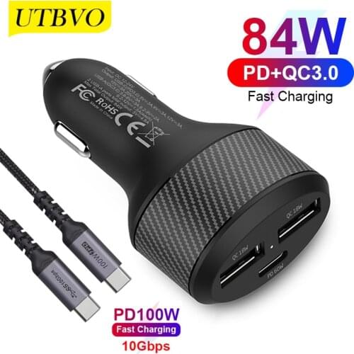 UTBVO 84W 108W Fast USB C Car Charger PD&QC 3.0 Car Adapter For iPhone 12/12 Pro/Max/12 Mini/11 Samsung Xiaomi MacBook Laptops