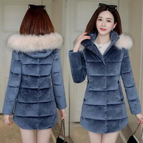 Golden Velvet Padded Jacket Women 2021 New Mother Winter Overcoat Female Cotton-Padded Coat Mid-Length Thick Hooded Outerwear