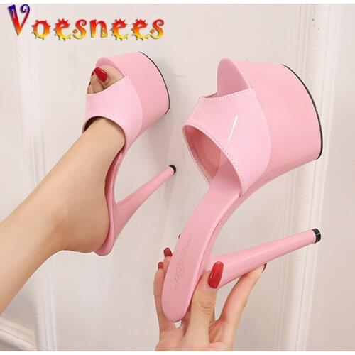 Large Size Slipper Outsid Multicolor PU Patent Leather Platform Super High Heels 17CM Thin Heel Solid Womens Shoes 2021 New