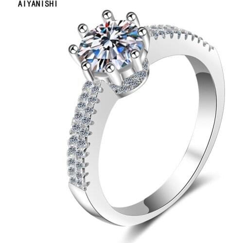 AIYANISHI 925 Sterling Silver Moissanite Diamond 1ct Round Ring for Women Gifts Anillos Silver 925 Jewelry Wedding Bijoux Femme