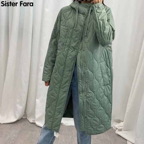 Sister Fara Winter 2021 Parka Warm Jacket Coat Women Solid Loose Long Hooded Overcoats Female Long Sleeve Outwear Windbreaker