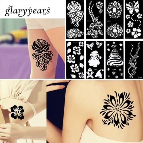 Glaryyears 1 Piece Henna Tattoo Stencil Waterproof Flower Lace Design Sexy Women Body Art Tattoo Stencil Product Christmas Gifts