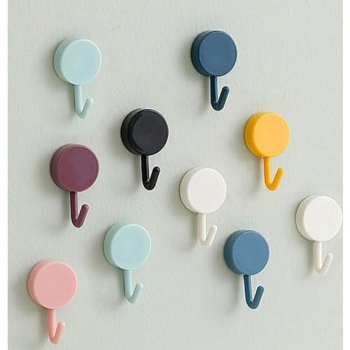 10pcs Solid Color Free Punching Door Without Trace Nail Small Hook Clothes Hook Mounted Wall Hook Decorative Hangers Key Holder