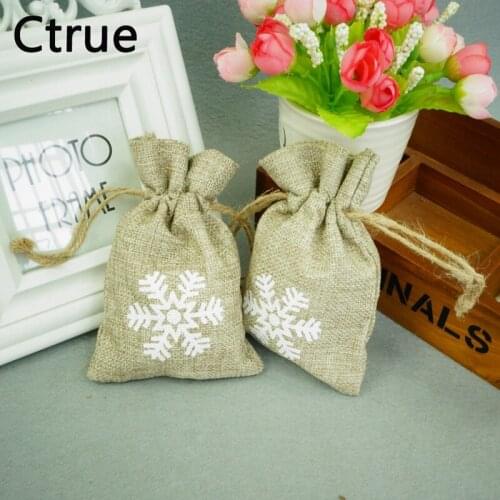 20pcs/Lot Burlap Jute candy Bag Linen christmas Gift Bags vintage rustic wedding decor DIY new year christmas decoration