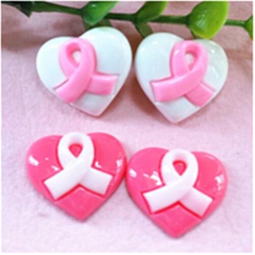 23mm*20mm Jewelry Findings And Components For DIY Phone Decoration 20pcs Resin Charms NecklaceBreast Cancer Ribbon Hope Pendant