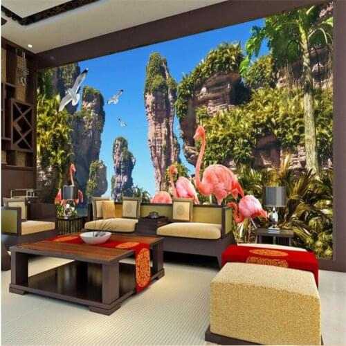 Beibehang Custom 3d wallpaper hand drawn seaside tropical plant flamingo landscape wall paper living room bedroom tv backdrop
